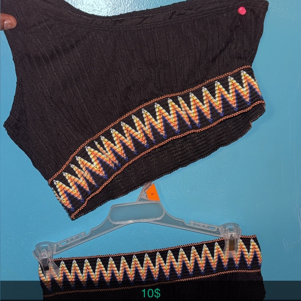 Black Zigzag Pattern Bikini Top